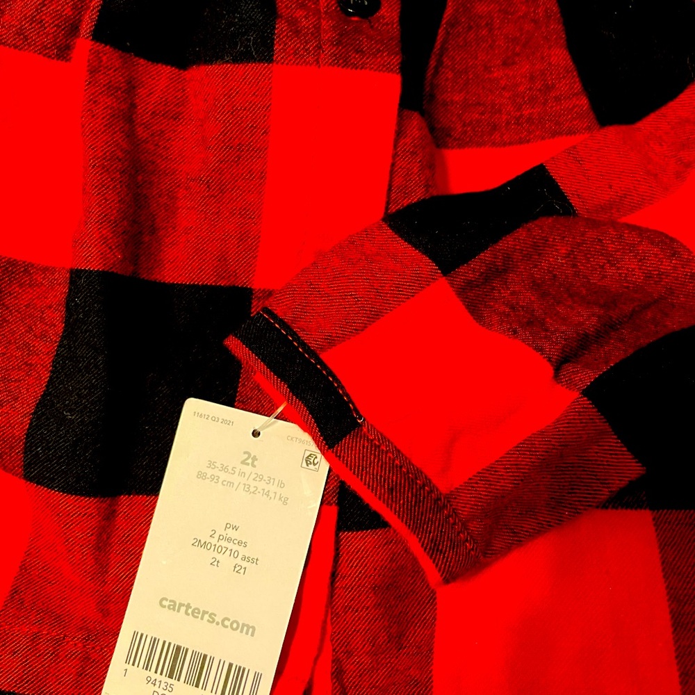 NWT Carters 2pc girls 2T plaid outfit. plaid dress shirt with black pants.